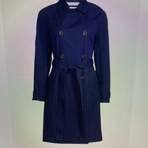 Elegant Blue Trench Coat with Belt and Lapel Collar